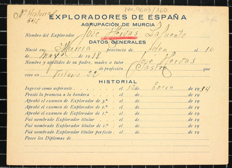 Ficha personal del explorador José Hervás Lafuente