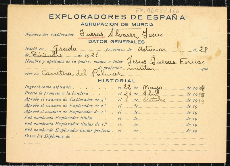 Ficha personal del explorador Jesús Juesas Álvarez