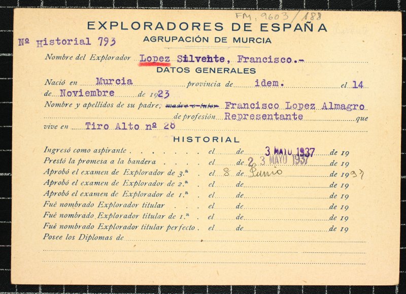 Ficha personal del explorador Francisco López Silvente