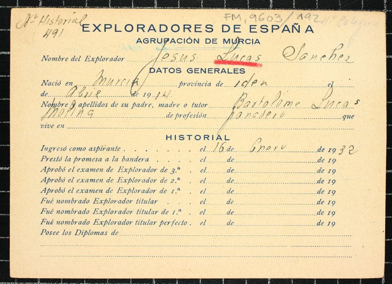Ficha personal del explorador Jesús Lucas Sánchez