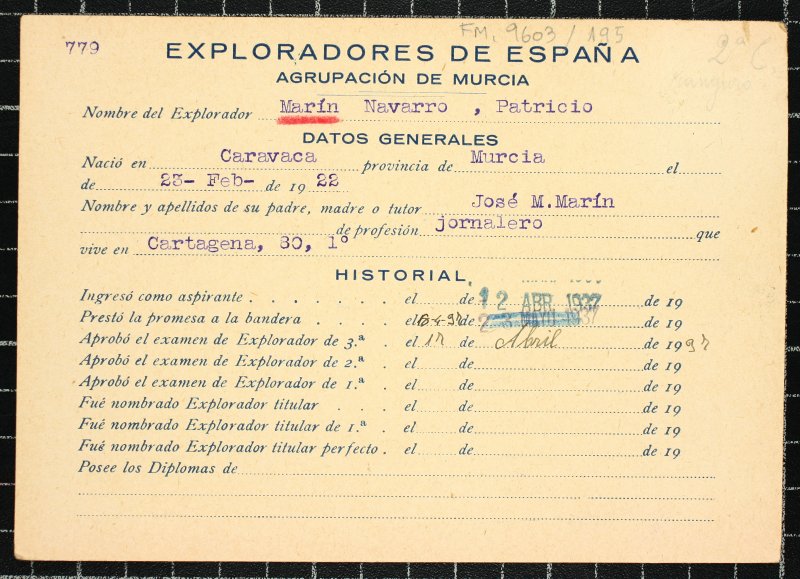 Ficha personal del explorador Patricio Marín Navarro