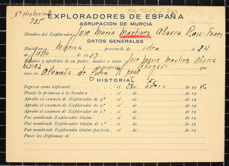 Ficha personal del explorador José María Martínez Abarca Ruiz-Funes