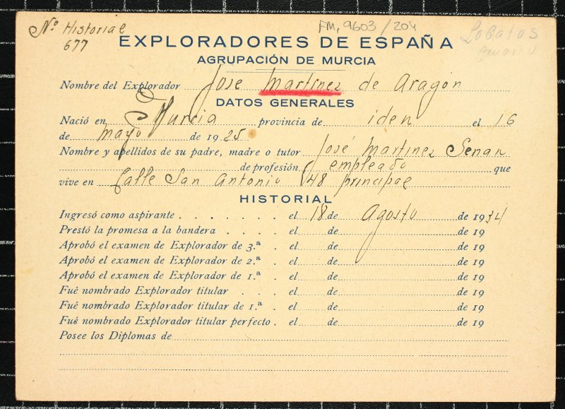 Ficha personal del explorador José Martínez de Aragón