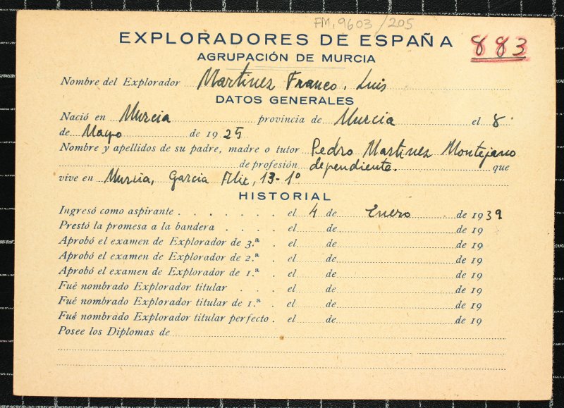 Ficha personal del explorador Luis Martínez Franco