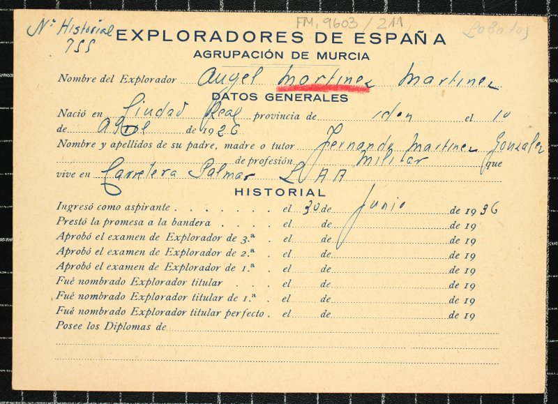 Ficha personal del explorador Ángel Martínez Martínez