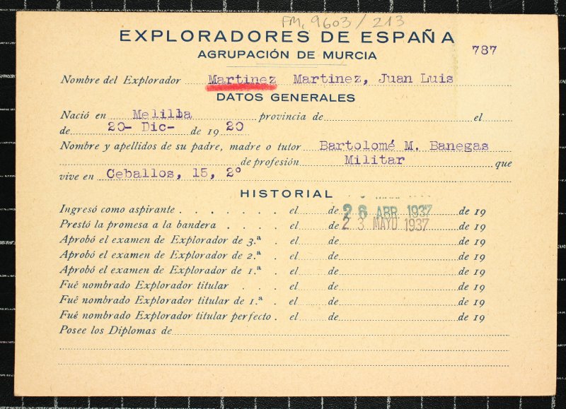 Ficha personal del explorador Juan Luis Martínez Martínez