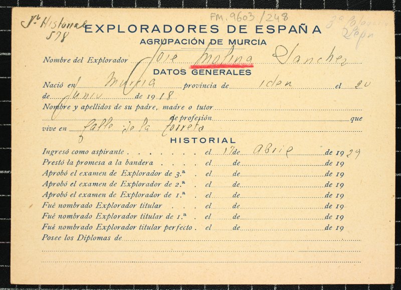 Ficha personal del explorador José Molina Sánchez