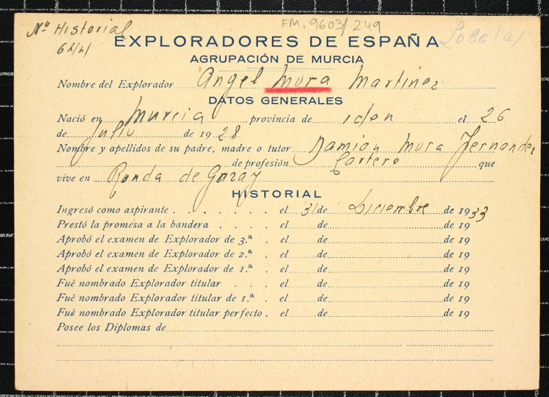 Ficha personal del explorador Ángel Mora Martínez