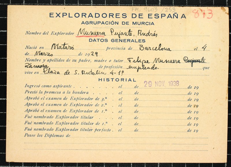 Ficha personal del explorador Andrés Munuera Pujante