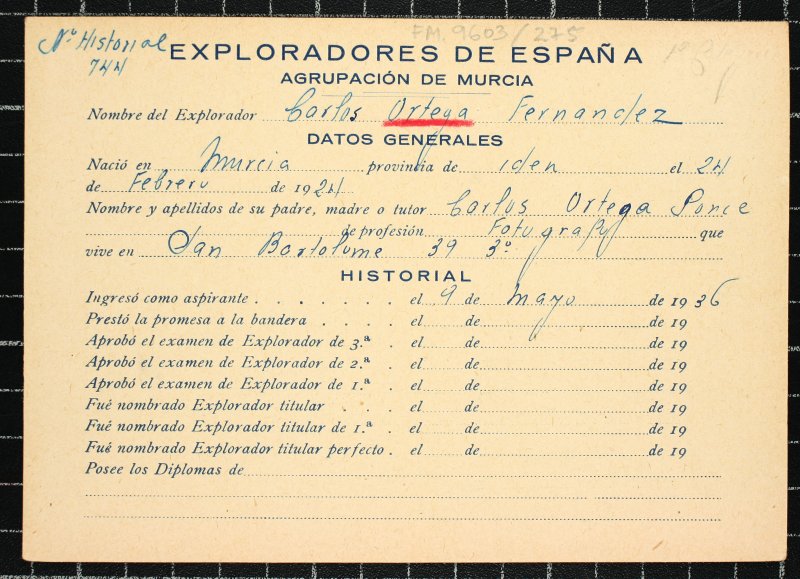 Ficha personal del explorador Carlos Ortega Fernández