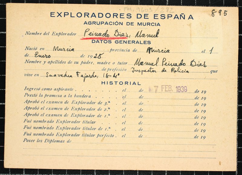 Ficha personal del explorador Guillermo Peinado Díaz