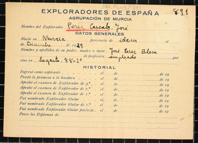 Ficha personal del explorador José Pérez Cascales