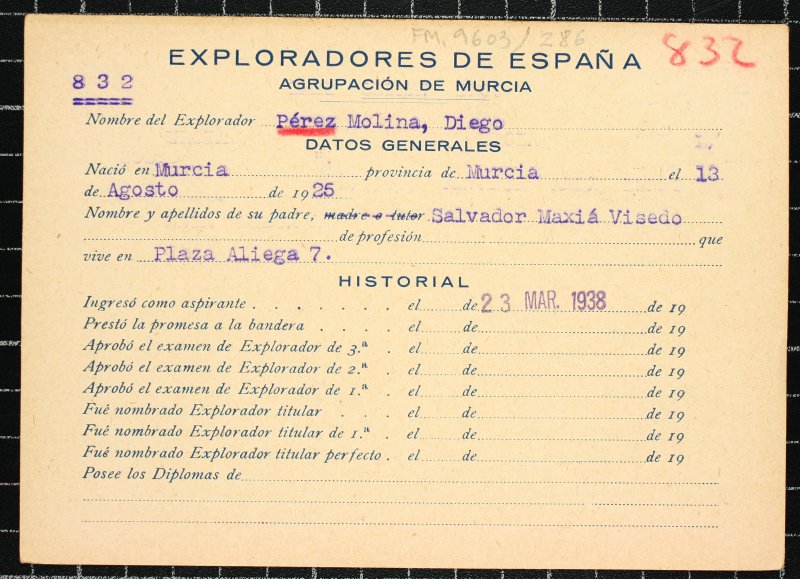 Ficha personal del explorador Diego Pérez Molina