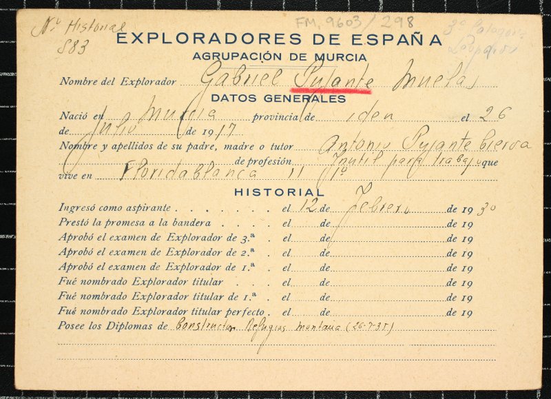 Ficha personal del explorador Gabriel Pujante Muelas