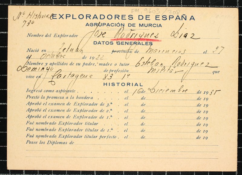 Ficha personal del explorador José Rodríguez Díaz