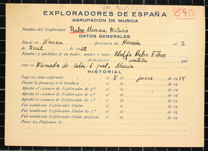 Ficha personal del explorador Arturo Rubio Murcia