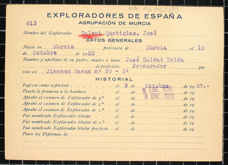 Ficha personal del explorador José Salvat Quetglas (Quettglas)