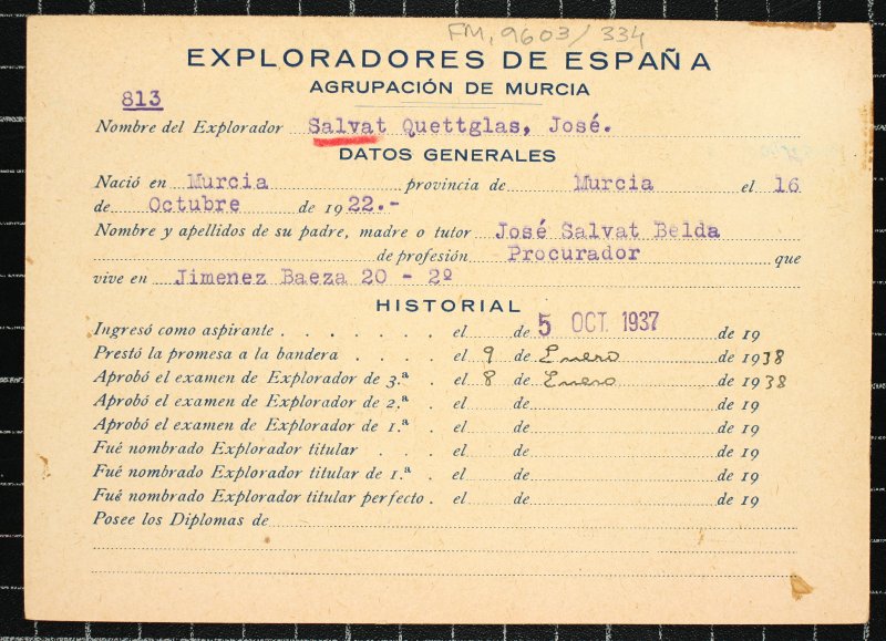 Ficha personal del explorador José Salvat Quetglas (Quettglas)