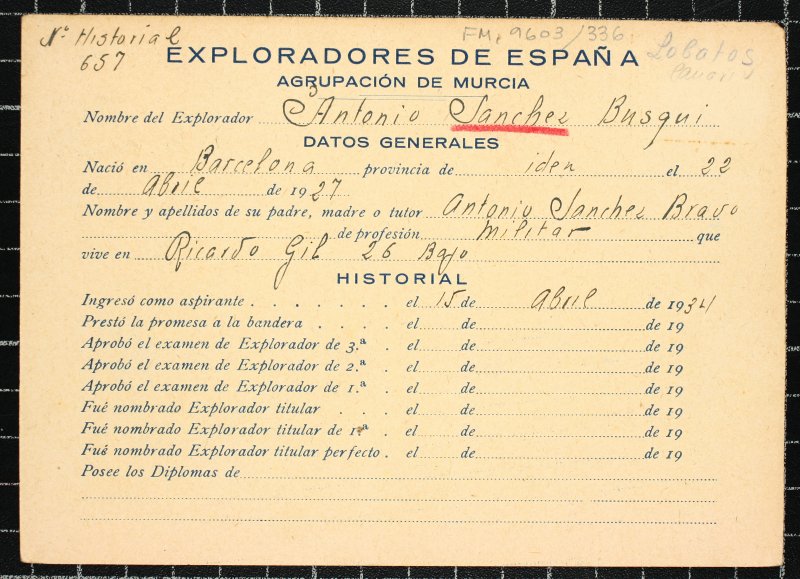 Ficha personal del explorador Antonio Sánchez Busqui
