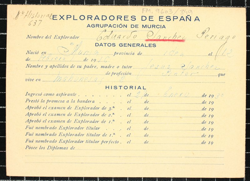 Ficha personal del explorador Eduardo Sánchez Periago