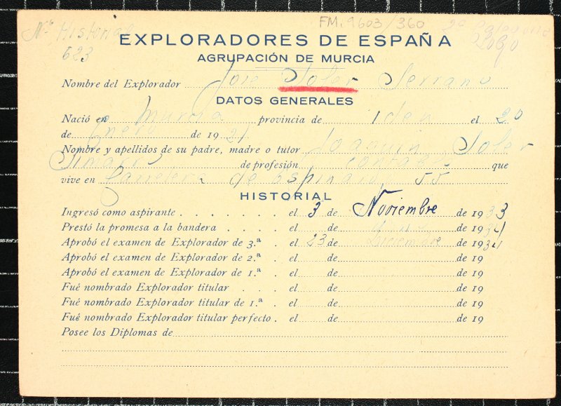 Ficha personal del explorador José Soler Serrano