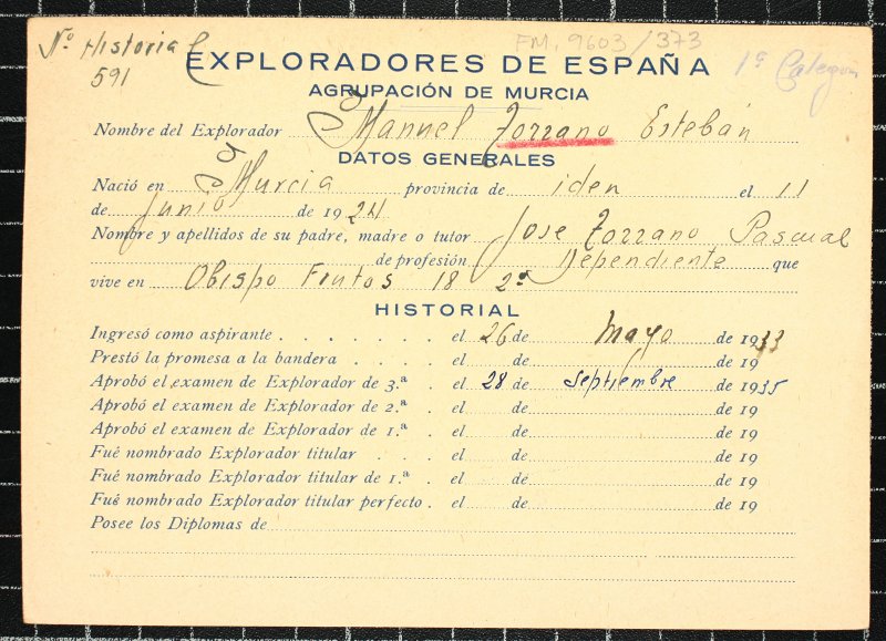 Ficha personal del explorador Manuel Torrano Esteban