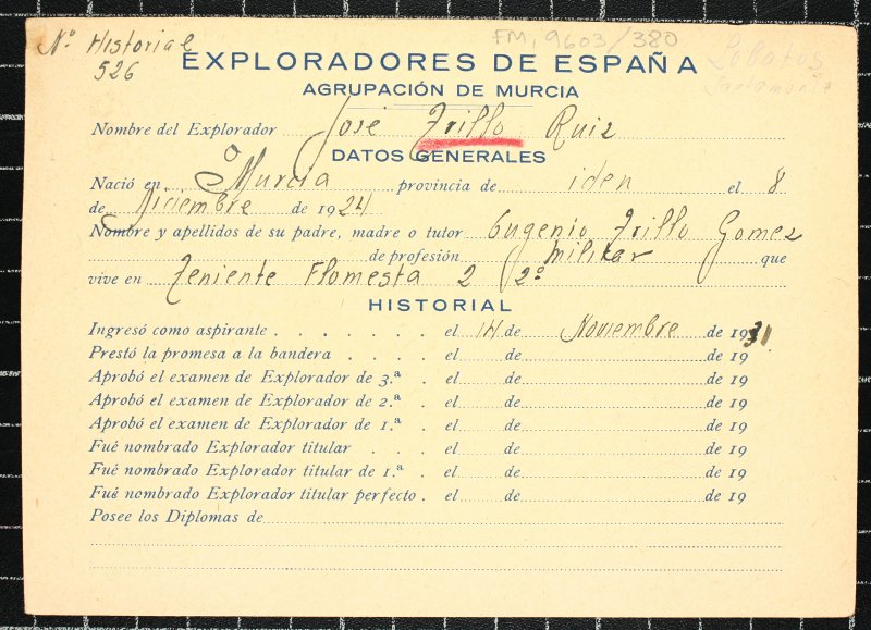 Ficha personal del explorador José Trillo Ruiz