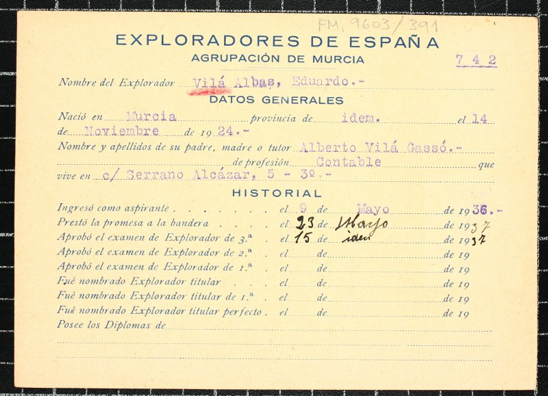 Ficha personal del explorador Eduardo Vilá Albas