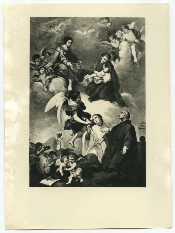 Cuadro de la aparición de la Virgen y el Niño Jesús a San Estanislao de Kostka, San José de Calasanz y San Luis Gonzaga