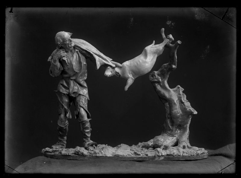 Figura de un pastor desollando un cordero del Belén del Museo Salzillo de Murcia
