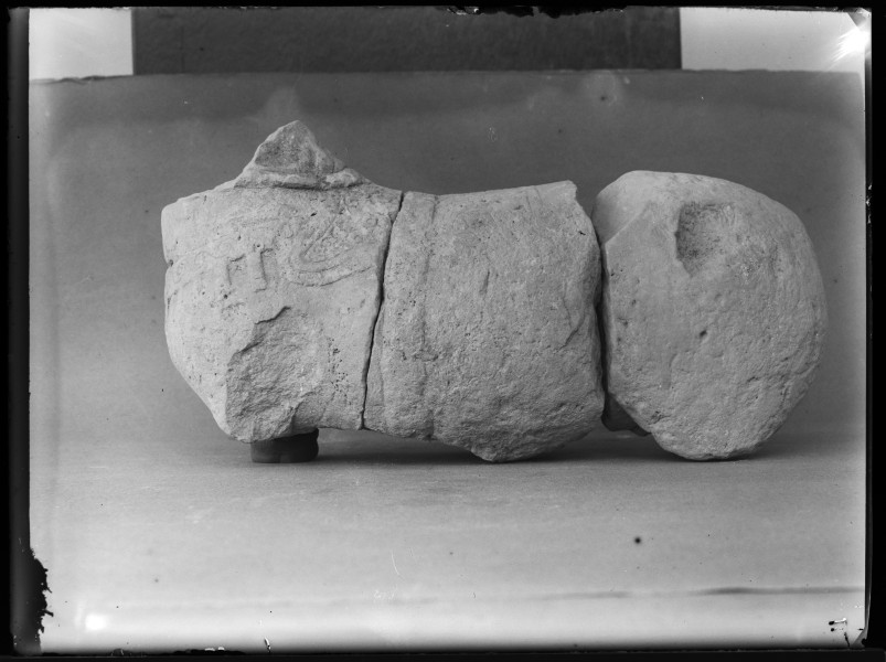 Vista lateral de una escultura con forma de caballo (exvoto nº 123, sección C, grupo 1º) encontrada en yacimiento de El Cigarralejo.