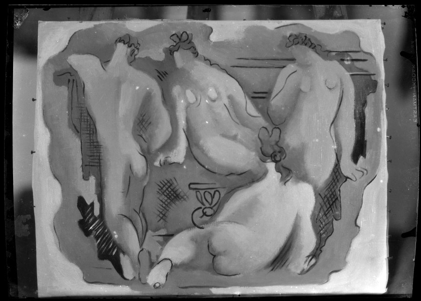 Reproducción de un cuadro, probablemente de Gaya, con un desnudo de grupo