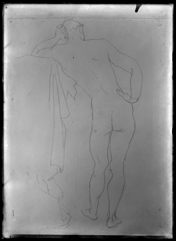 Reproducción de un dibujo, probablemente de Luis Garay, con desnudo masculino de espaldas