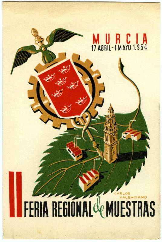 Postal del cartel de la II Feria Regional de Muestras.1954