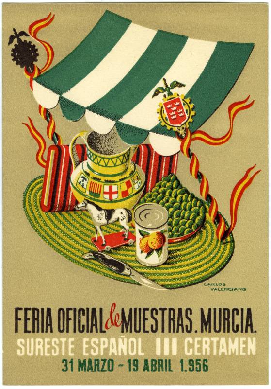 Postal del cartel de la Feria Oficial de Muestras. 1956