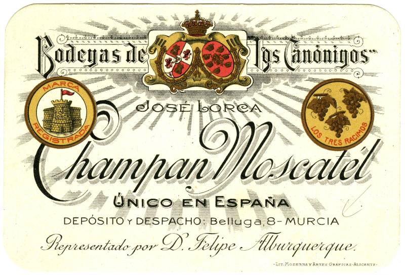 Tarjeta publicitaria del Champán Moscatel. 