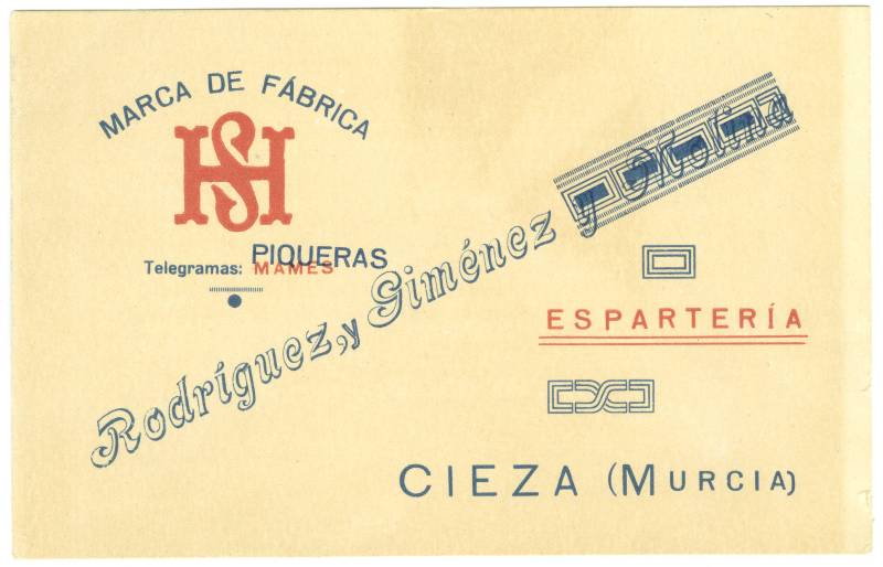 Tarjeta comercial de la espartería Rodríguez, Giménez y Molina, de Cieza.