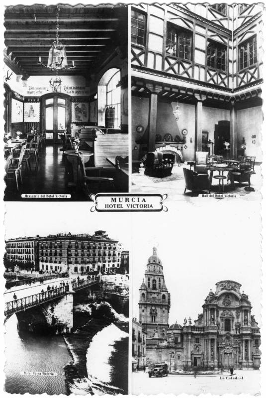 Tarjeta postal del Hotel Victoria, de Murcia. 