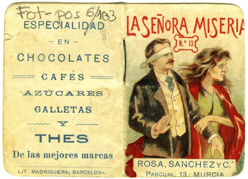 Cuento 'La señora miseria', obsequio de chocolates, cafés, azúcares y tes Rosa, Saáchez y Compañía.