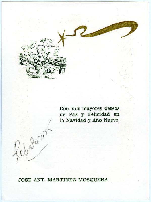 Tarjeta de felicitación navideña de José Antonio Martínez Mosquera.