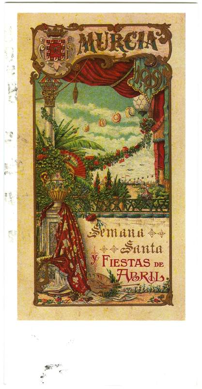 Postal de la portada del programa de Semana Santa y Fiestas de Primavera del año 1909.