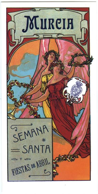 Postal de la portada del programa de Semana Santa y Fiestas de Primavera del año 1907.