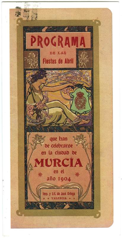 Postal de la portada del programa de las Fiestas de Abril del año 1904.