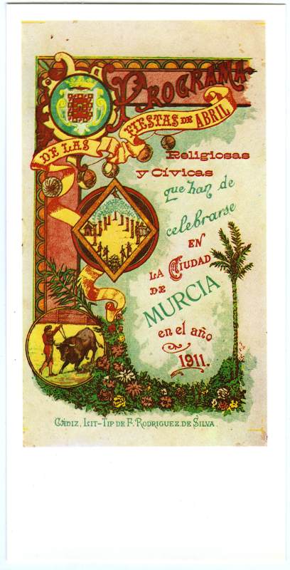 Postal de la portada del programa de las Fiestas de Abril del año 1911.