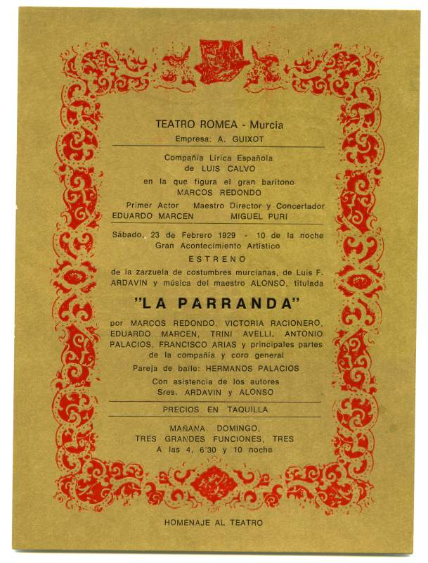 Tarjeta de felicitación navideña con la reproducción del cartel del estreno de la zarzuela 