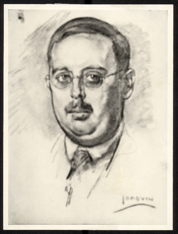 Reproducción de un retrato a carboncillo de Luis Luna Escolar y Noriega, presidente del Orfeón (1940-1946)