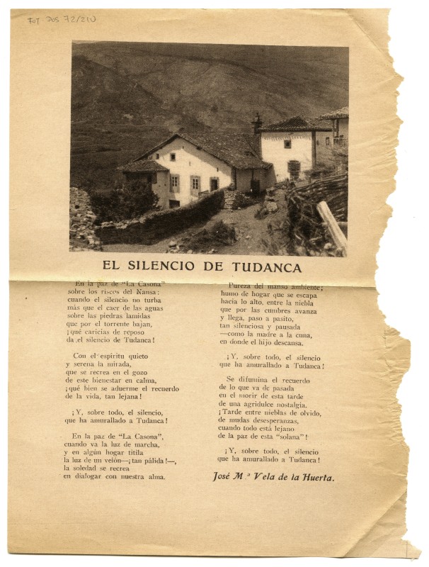 Recorte de página de una publicación con una fotografía impresa con vista de Tudanca
