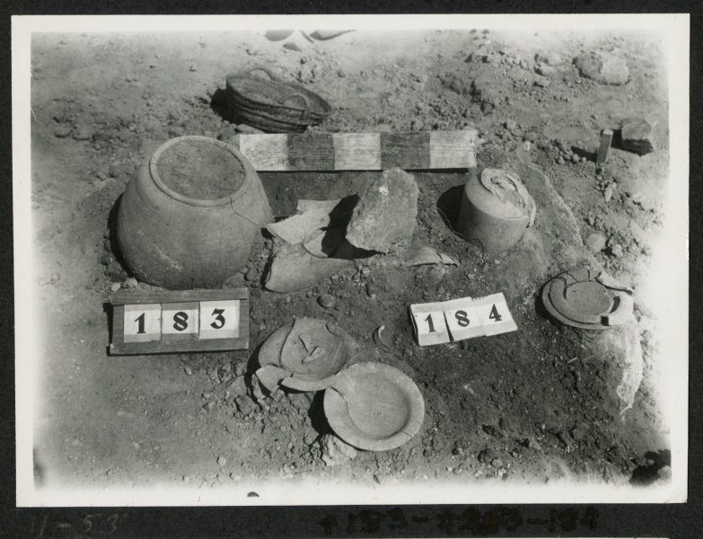 Ajuar funerario de las tumbas 183 y 184 en la necrópolis del yacimiento de El Cigarralejo.