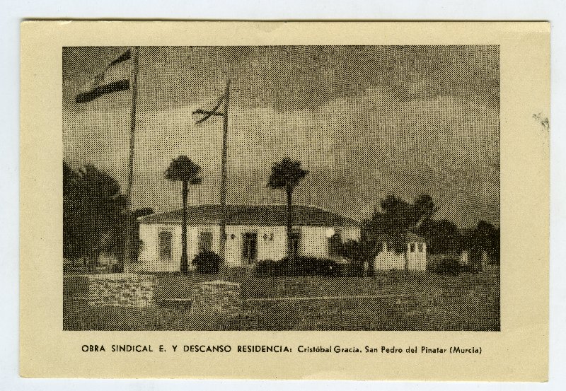 Tarjeta postal de la residencia Cristóbal Graciá de la Obra Sindical de Educación y Descanso en San Pedro del Pinatar.