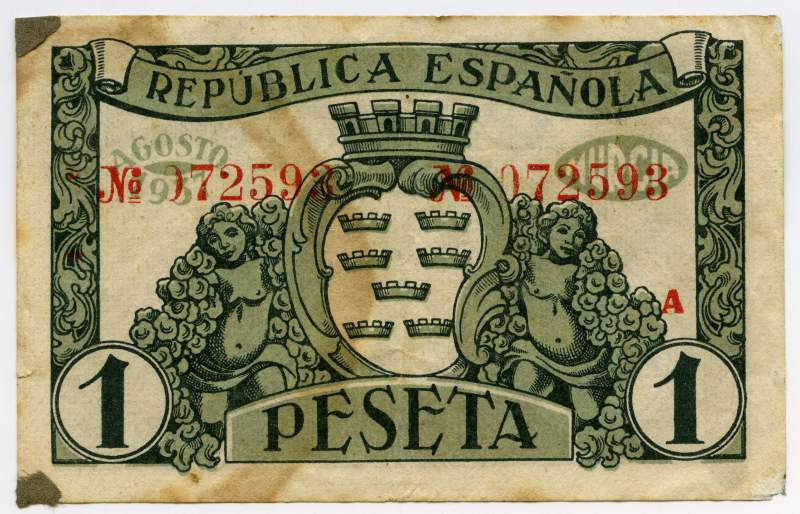 Billete de 1 peseta emitido por el Consejo Municipal de Murcia.